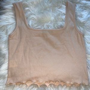 SHEIN Tan Ruffle Edge Crop Tank Top